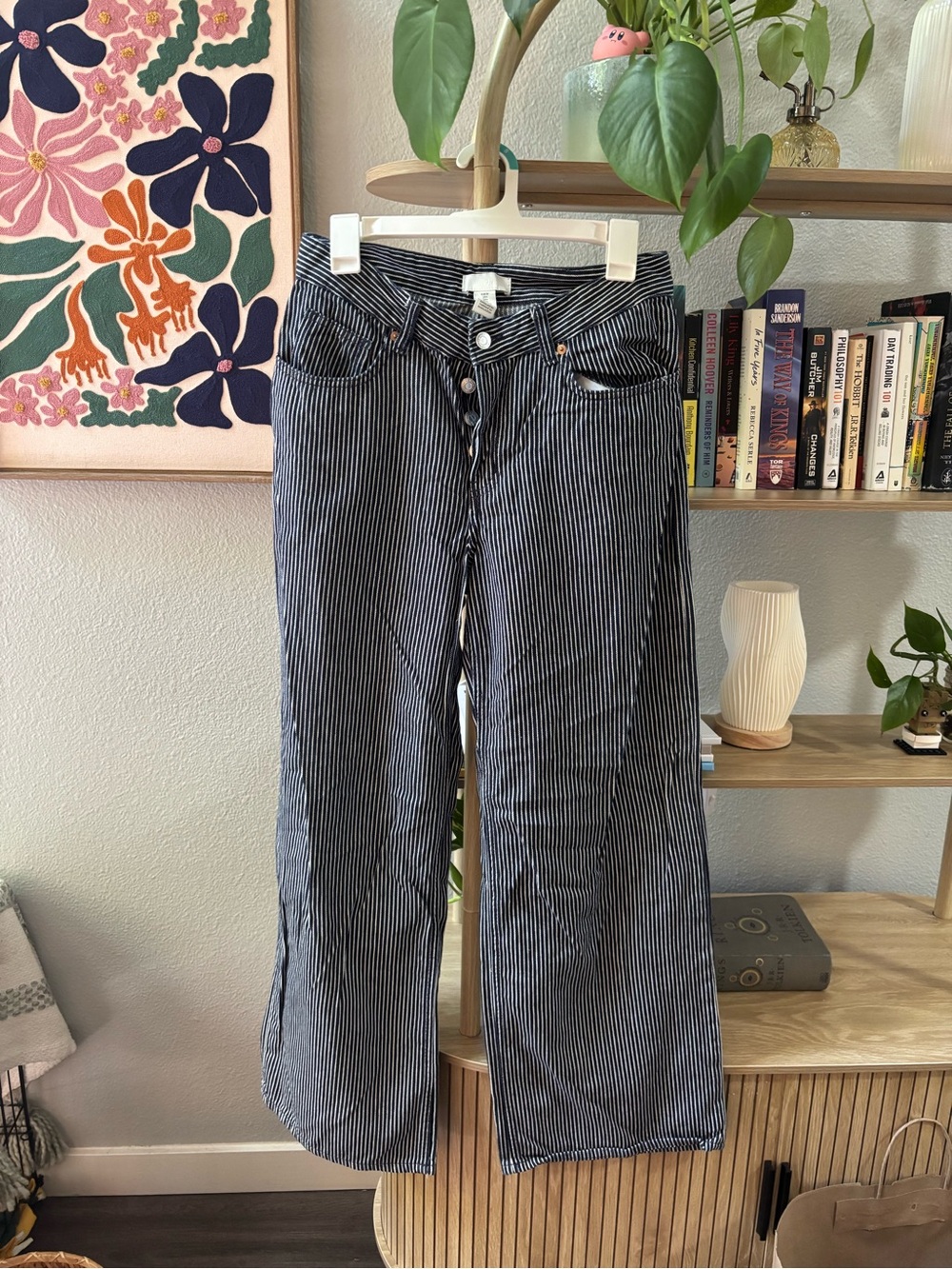 H&M Black & White Pinstripe Wide-Leg Jeans